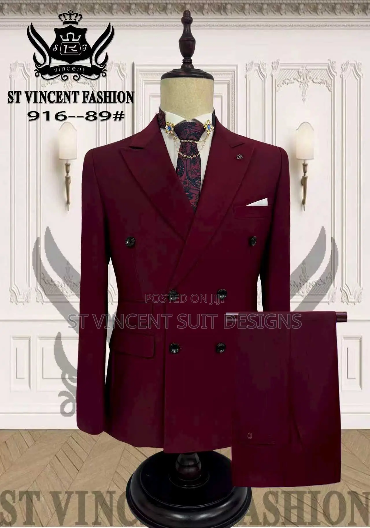 Plain Wine Doublebreasted Suit