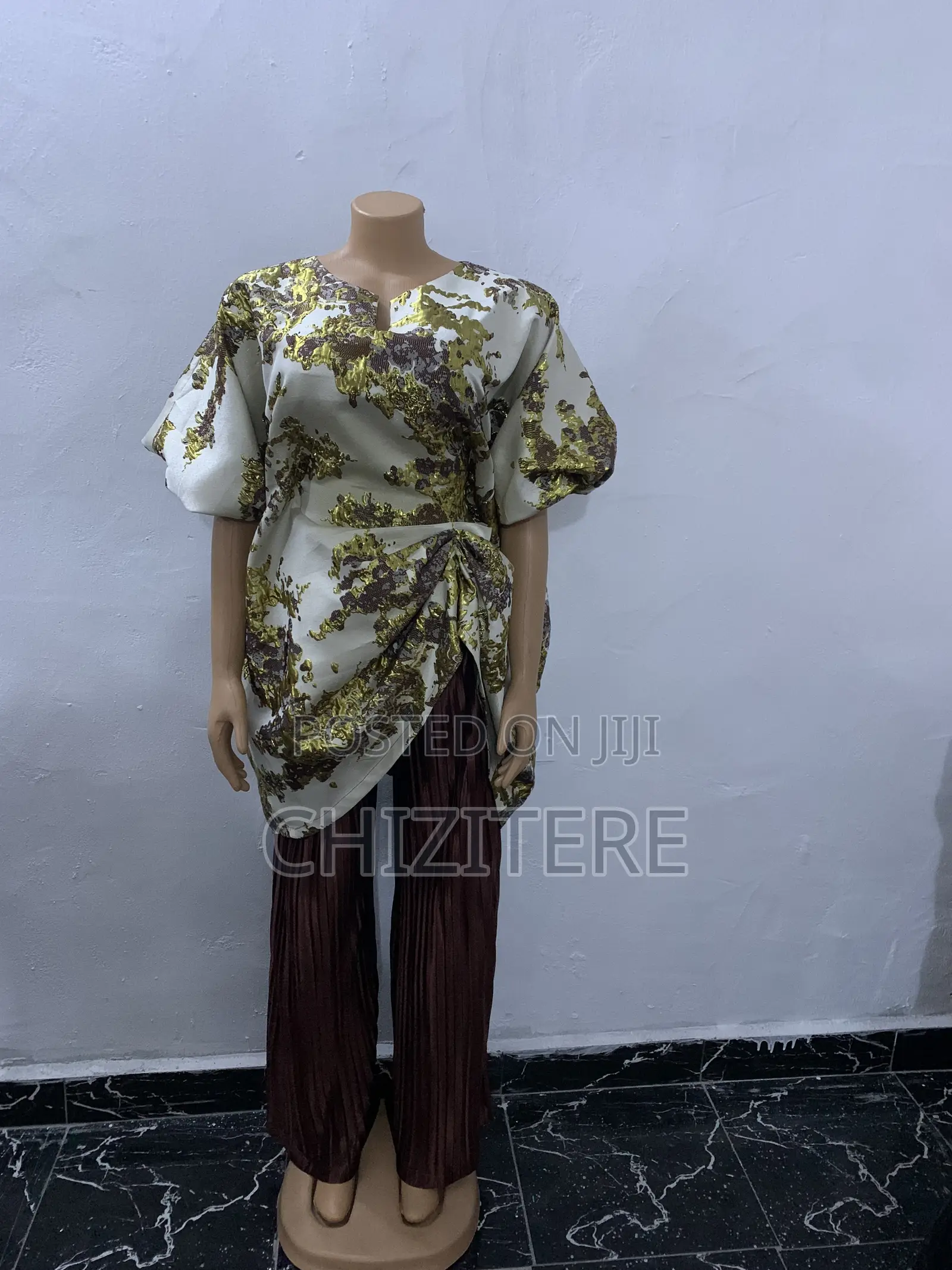 Sunray Slight Pallazo Trouser Damask Bubu (To Piece Set)