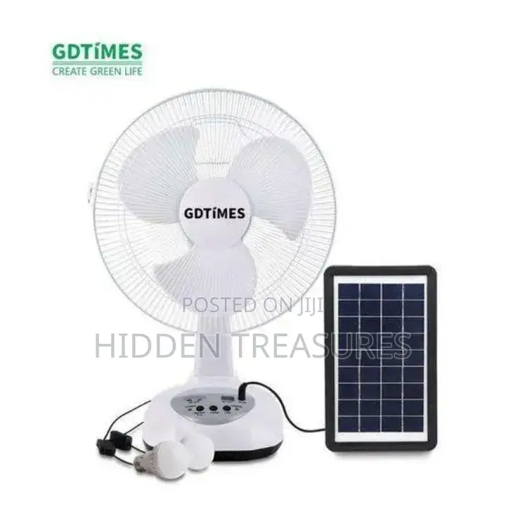 Solar Rechargeable Fan With Two Bulbs