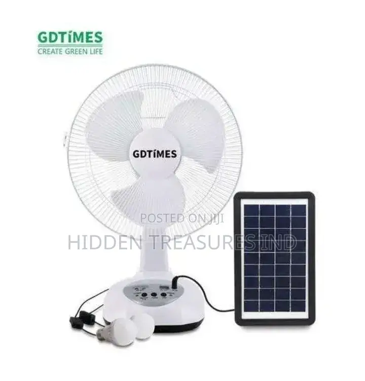 Solar Rechargeable Fan With Two Bulbs