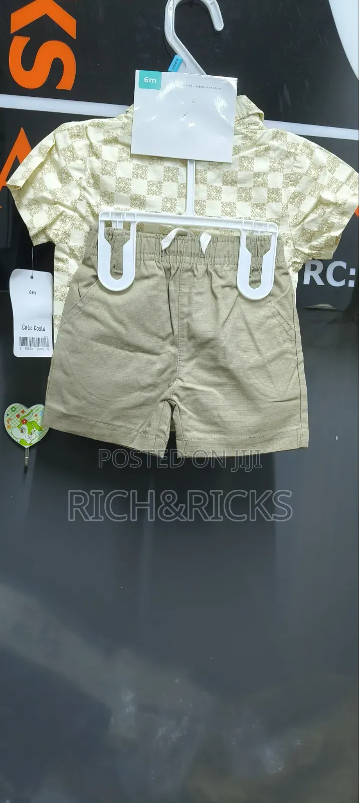 3-Piece Checkered Button-Down, Shorts Sun Hat Set