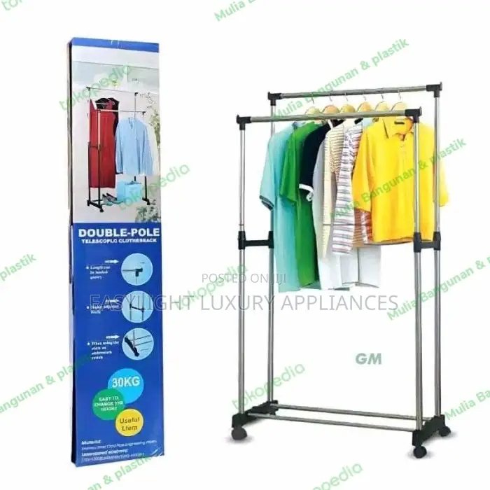 Double Pole Adjustable Clothes Hanger Rack