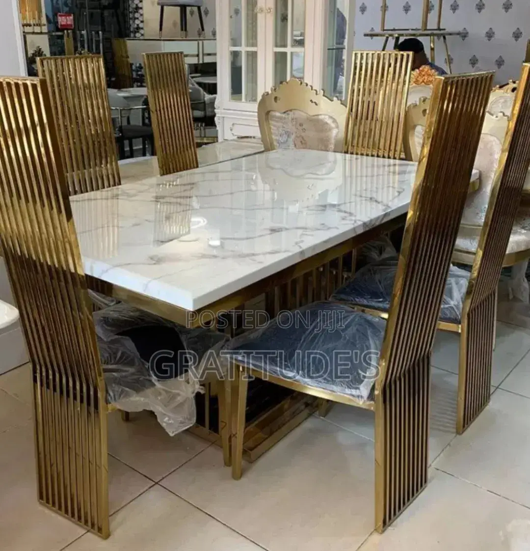 Gold Dinner Table Set 6 Chairs