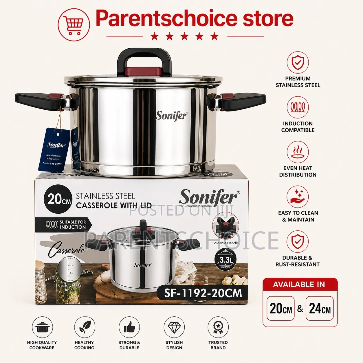 Sonifer Stainless Pot - 20cm / 24 Cm
