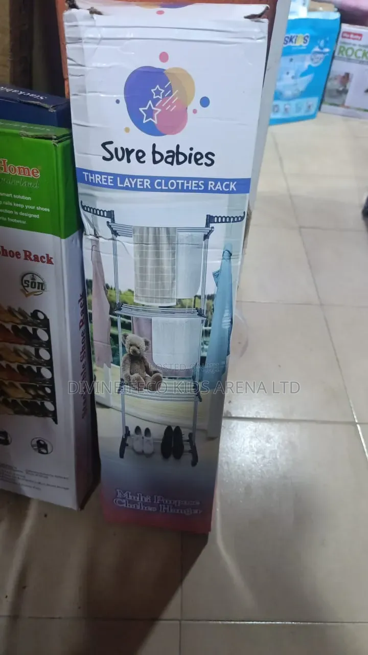 3-Tier Foldable Baby Clothes Drying Rack With Wheels