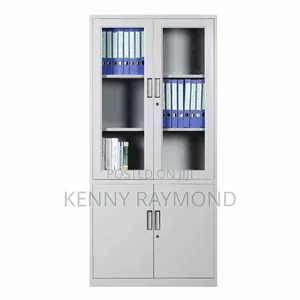 2 Doors Metal Bookshelves With Glass