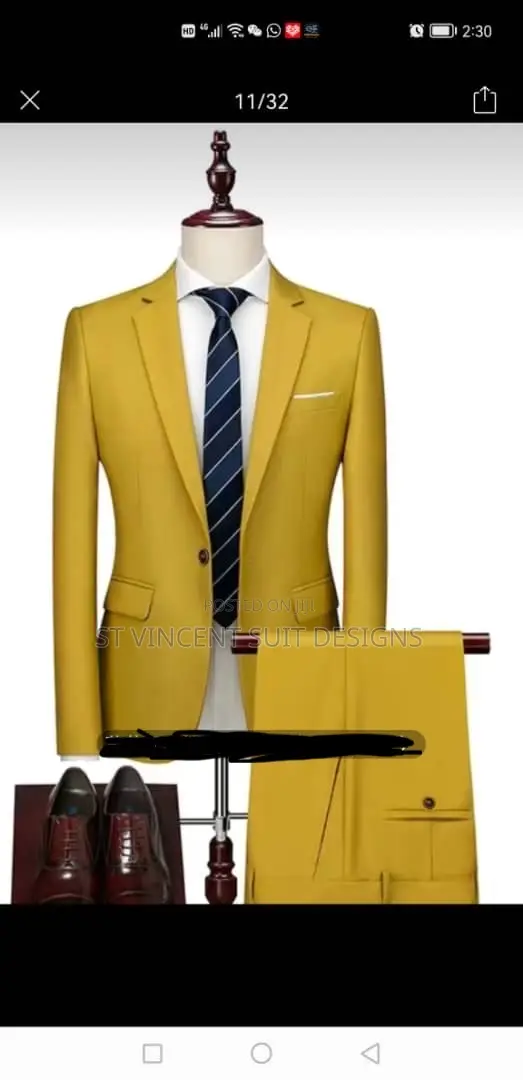 Plain Gold Fitted Suit
