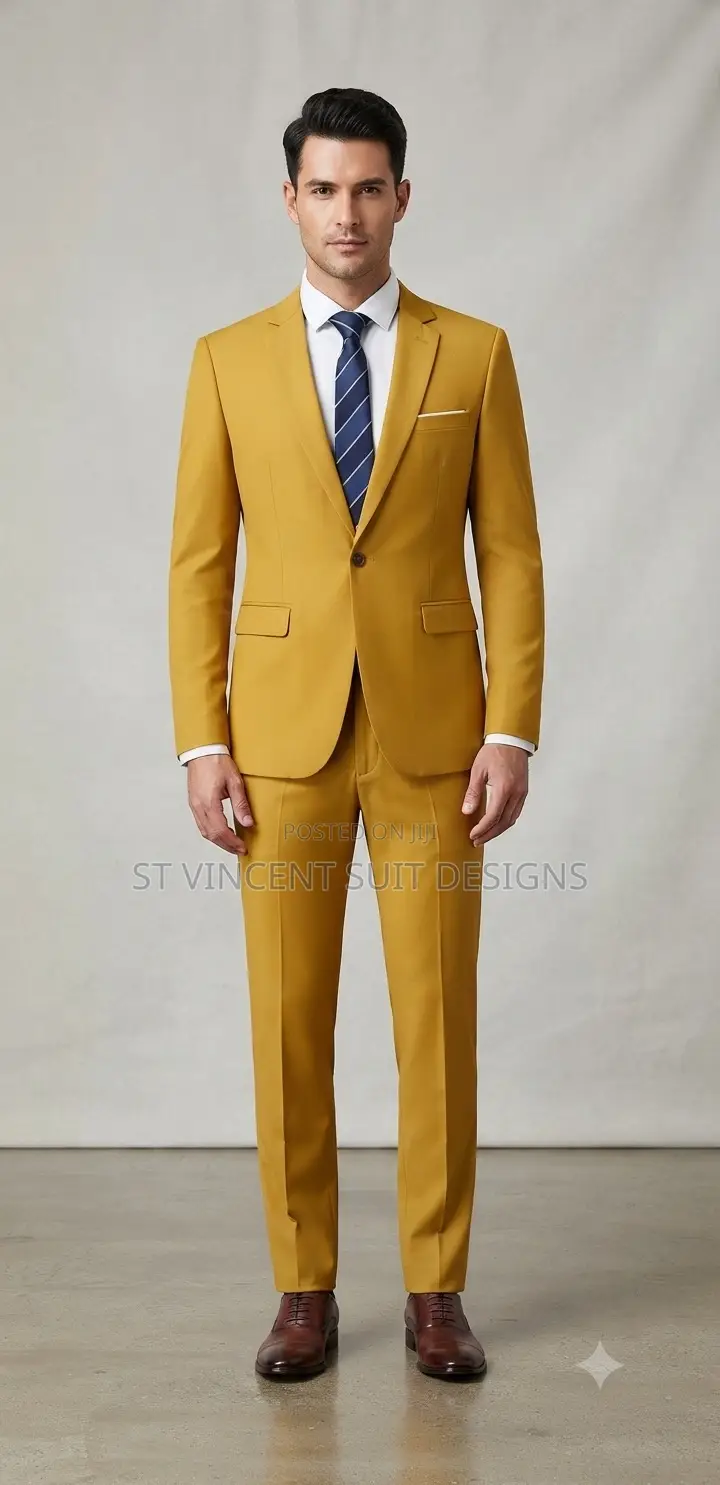 Plain Gold Fitted Suit