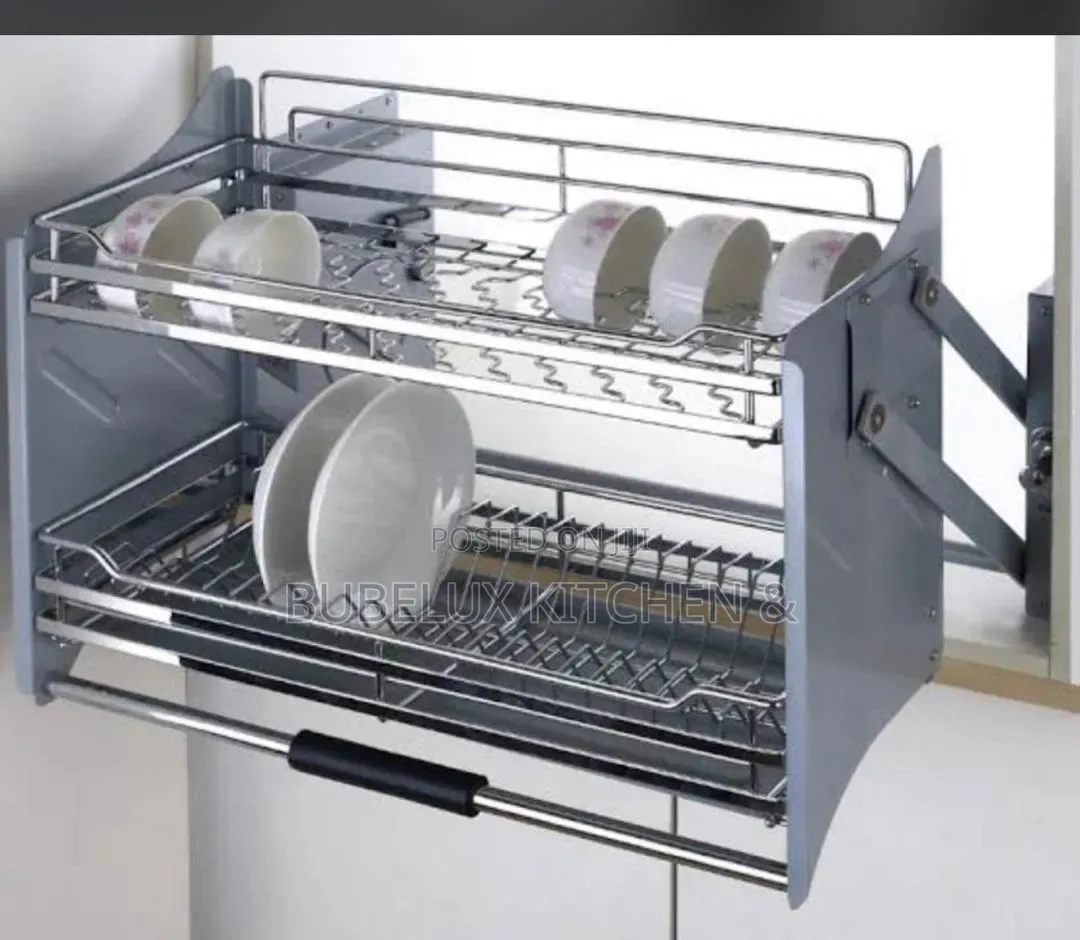 Pull-Down Dish Rack | 2-Tier Lift Up Kitchen Cabinet Organizer