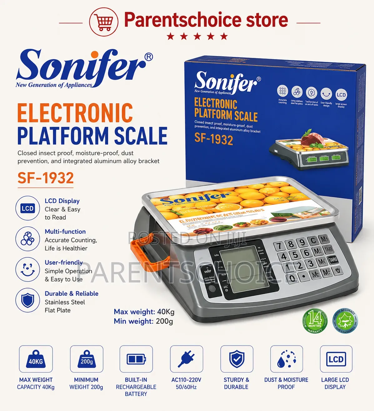 Sonifer Sf-1932 Home Kitchen Digital Kitchen Scale Max 40kgs