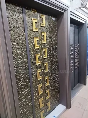 Bulletproof Security Cast Door With Gold-Finished Metal Art Design