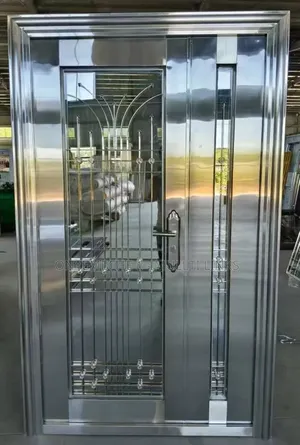 Stainless Steel Door With Polished Finish Integrated Glass Panels