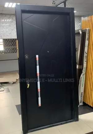 4ft Security Door With a Matte Black Finish With Geometric Line Accent
