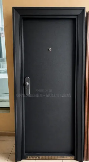 Matte Steel Security Door With a Centered Peephole a Sleek Handle