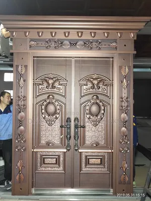 Copper-Carved Finish Luxury Security Double Entrance Door