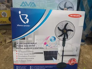 *Bianco 18" Rechargeable Fan - Solar, Bluetooth, Remote*