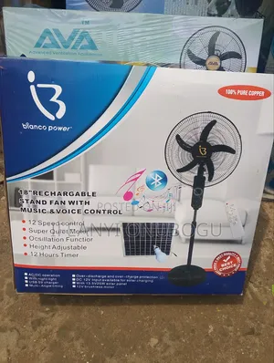 *Bianco 18" Rechargeable Fan - Solar, Bluetooth, Remote*