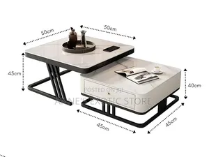 Modern 2-in-1 Marble Glass Nesting Coffee Table With Storage Drawer