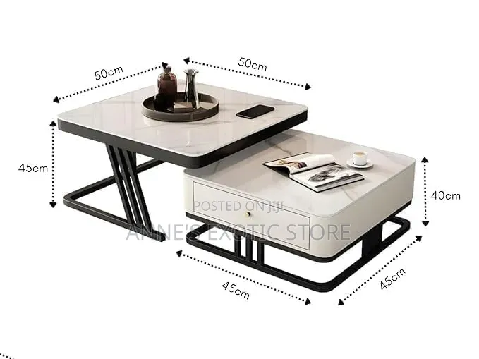 Modern 2-in-1 Marble Glass Nesting Coffee Table With Storage Drawer