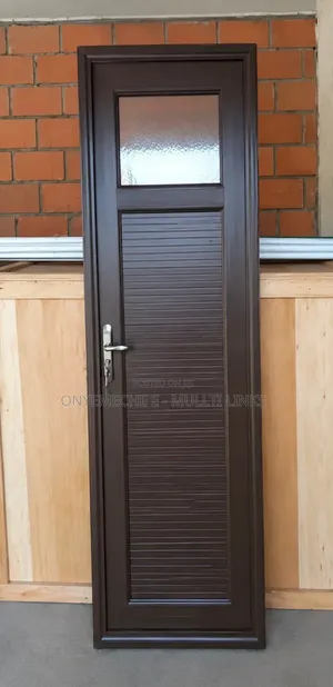 Brown Pvc Toilet Door Features A Half-glass Design
