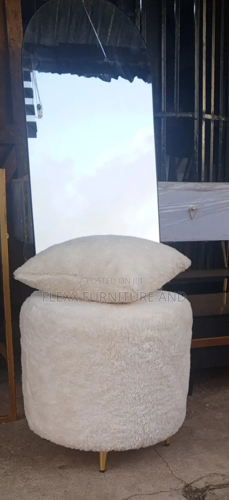 Elegant Standing Mirror and Pouf.
