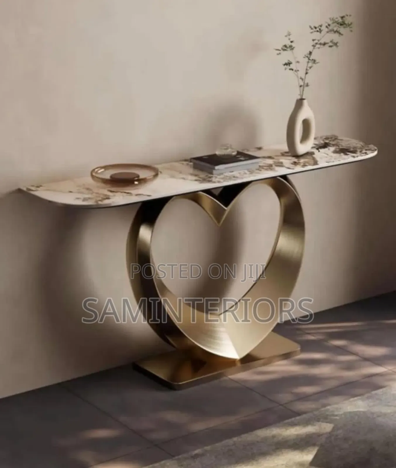 Modern Luxury Mirror and Marble Top Console Stand