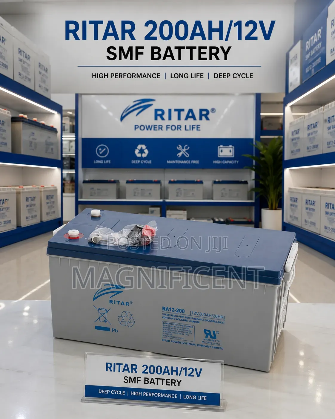 Ritar 200ah 12v SMF Deep Cycle Battery – High Capacity