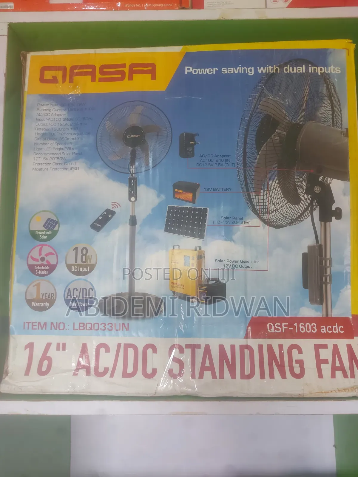 Qasa 16 Inches. Ac/Dc Standing Fan