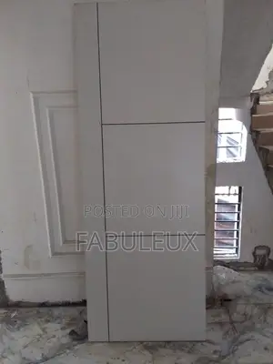Offwhite Grooved HDF Door With Complete Frame and Architrave