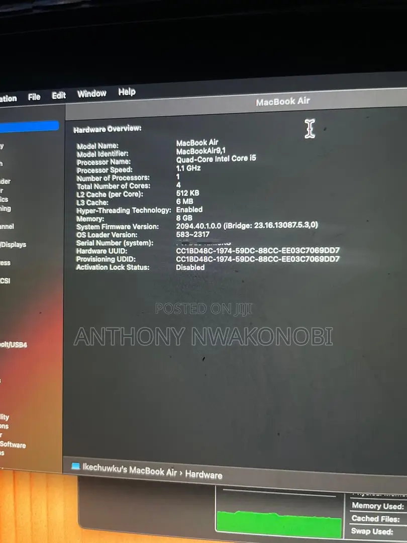 Laptop Apple MacBook Air 2020 8GB Intel Core i5 HDD 512GB