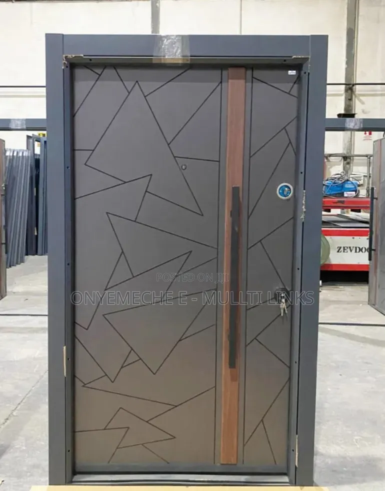 Turkish Security Door With a Modern Gray Geometric Design