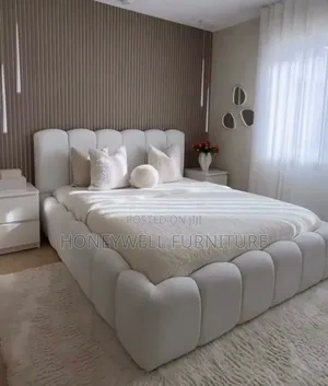 Queen Size Fabric Bedframe With Two Bedside Tables