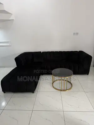L-Shaped Velvet Sofa Black