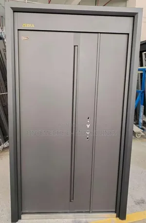 Gray Steel Security Door With a Double-Panel Steel Design