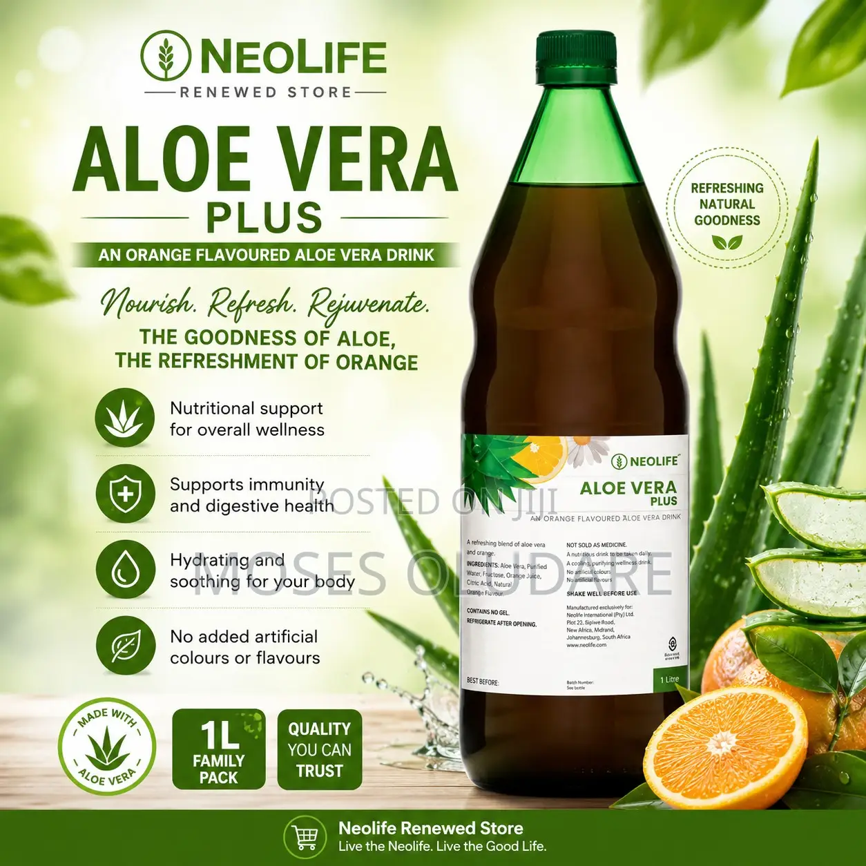 Aloe Vera Plus Orange - 1 Litre Single - A Refreshing, Delicious Drink