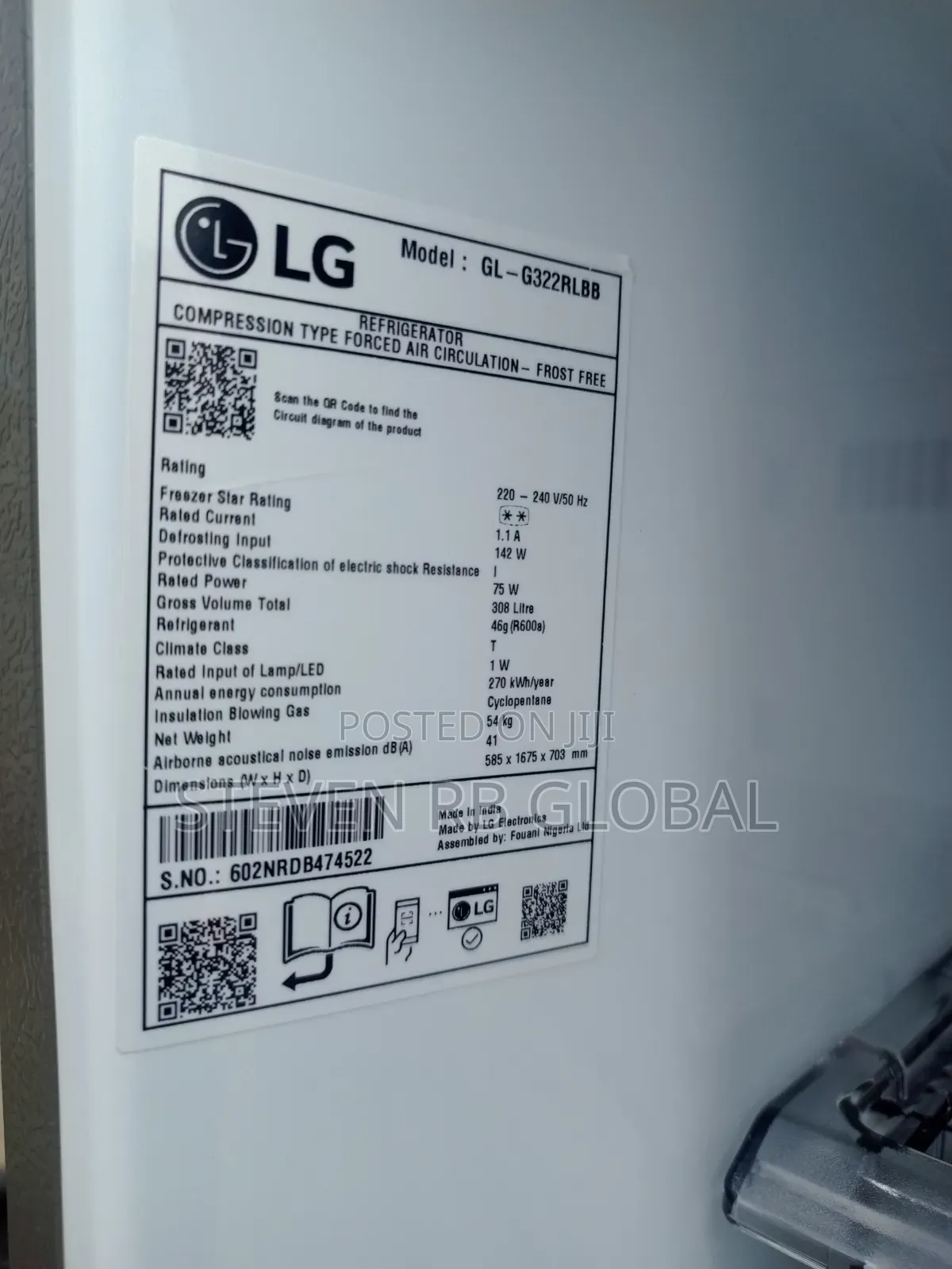 Lg 308l Double Door Top Mount Refrigerator | Ref 322 RLBN (Silver)