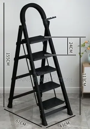 4-Step Foldable Steel Ladder With Tool Tray Safety Handrail