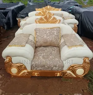 Brand New 7 Seaters Royal Leather Sofa Set With Throw Pillows