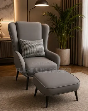Luxury Modern Wingback Accent Chair With Matching Ottoman Set