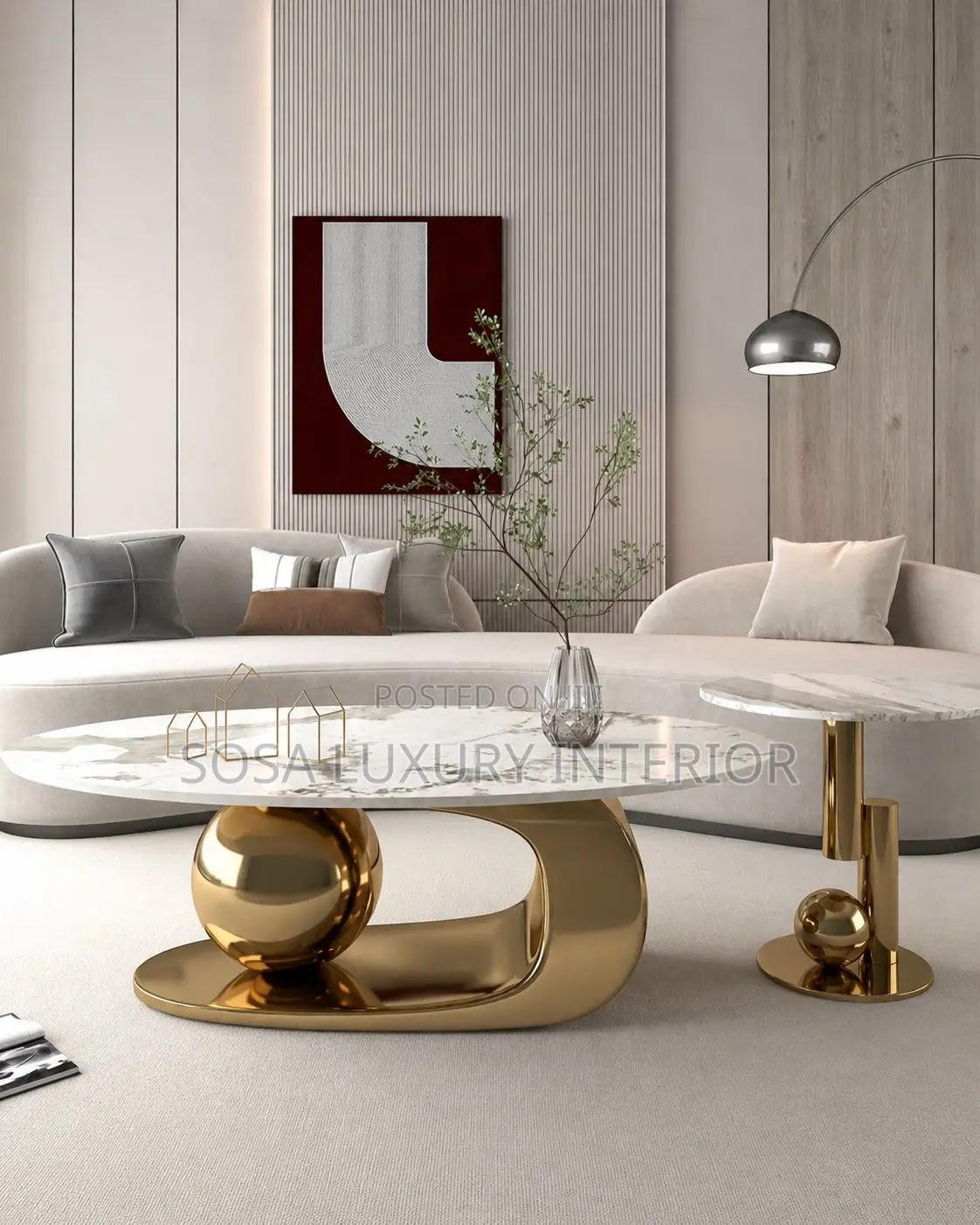 Premium Beige Oval Centre Table
