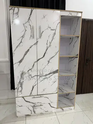 Modern White Marble Design 2-Door Wardrobe With Shelves Drawers