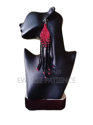 Handmade African Red Black Beaded Tassel Earrings for Women