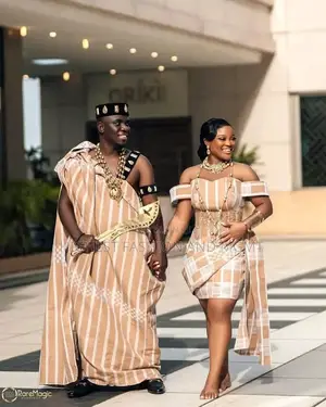 Premium Camel Cream Handwoven Striped Aso-Oke Cultural Set