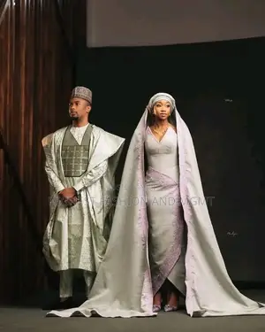Green Babban Riga Sage-Grey Silk Corset Gown With Lilac Lace Set