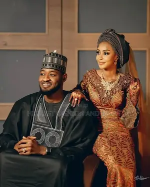 Midnight Black Babban Riga Burnt Orange Brocade Fitted Gown Set