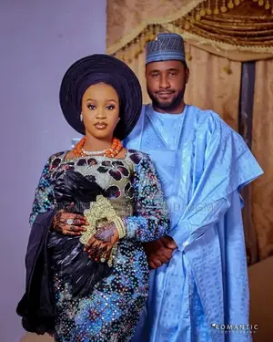 Sky Blue Silk Agbada Luxe Midnight Floral Lace Cord Gown Set