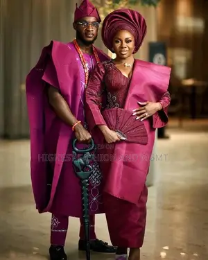 Magenta-Wine Iro Buba Gown With Premium Magenta-Purple Agbada Set