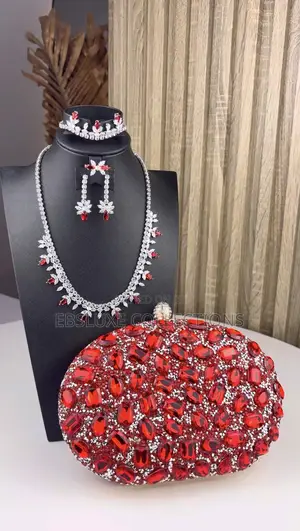 Red Cubic Zirconia Jewelry Set and Purse