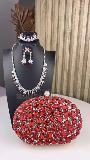 Red Cubic Zirconia Jewelry Set and Purse