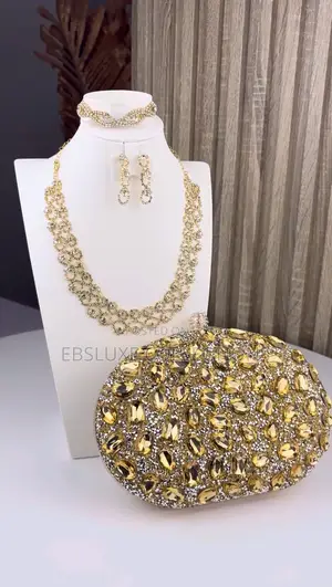Gold Cubic Zirconia Jewelry Set and Purse